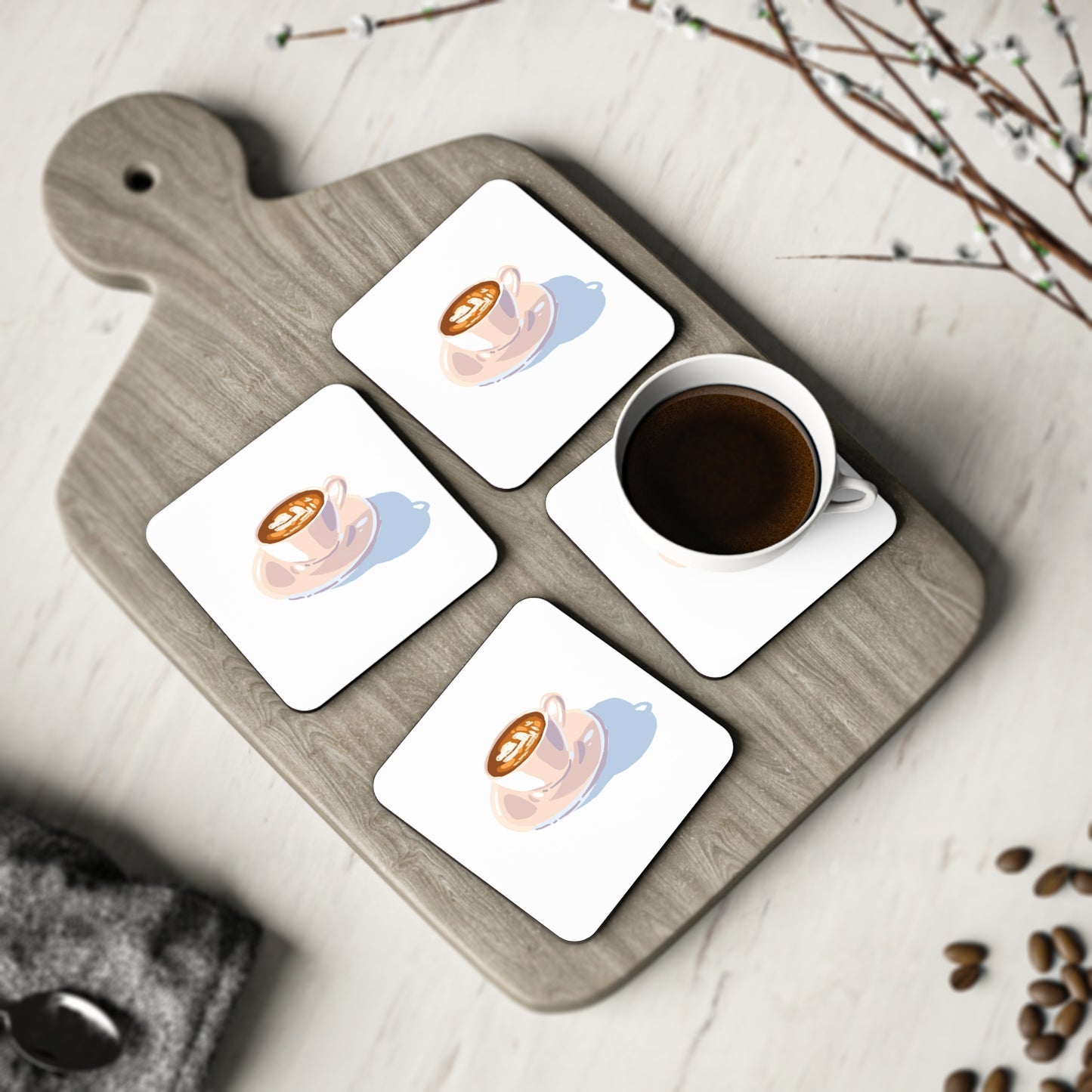 Artistic Coffee Coasters - Ceramic Drink Coasters, Cute Home Decor, Gifts for Coffee Lovers, Fun Kitchen Accessories, Rustic Style (drawn with the help of ArtWorkout)