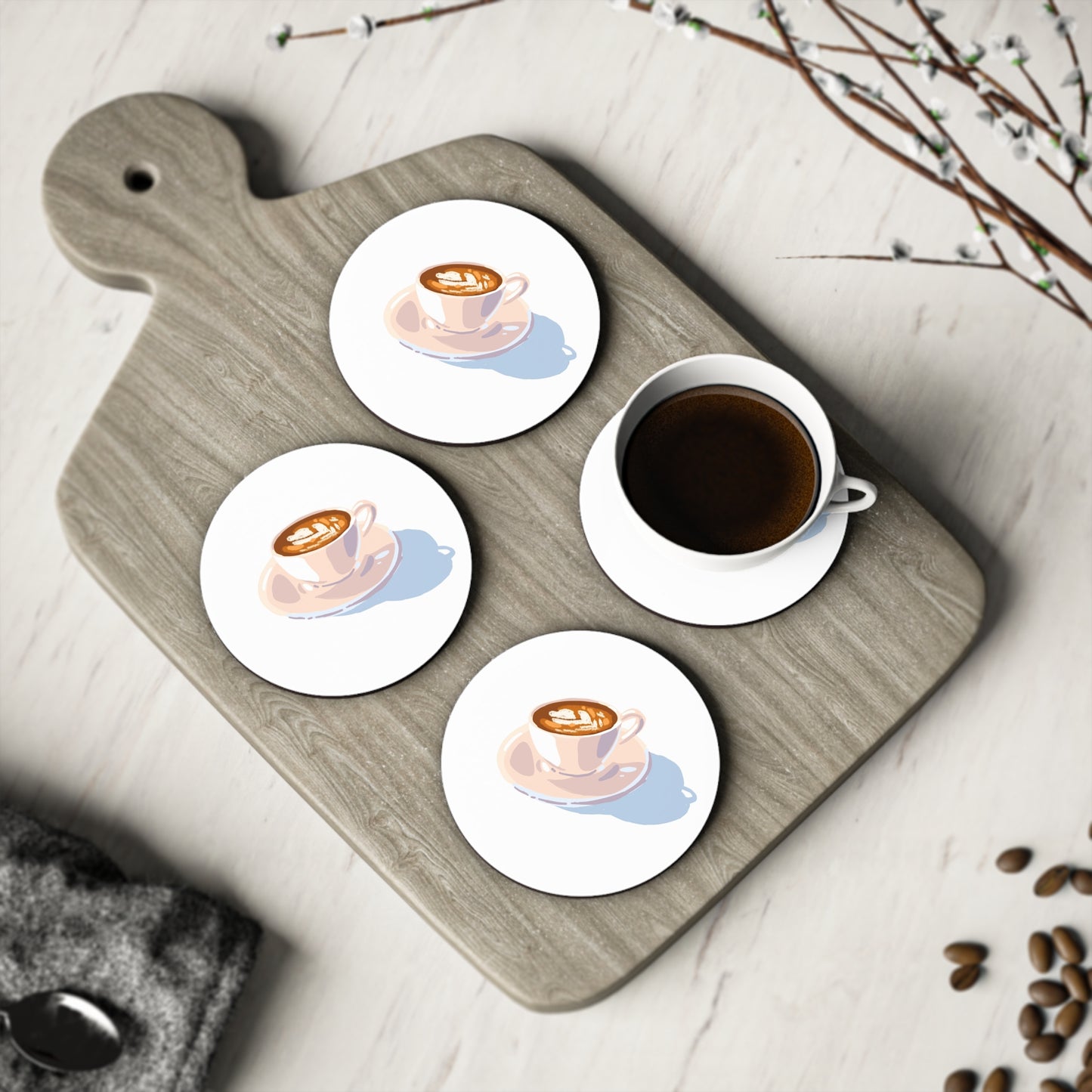Artistic Coffee Coasters - Ceramic Drink Coasters, Cute Home Decor, Gifts for Coffee Lovers, Fun Kitchen Accessories, Rustic Style (drawn with the help of ArtWorkout)